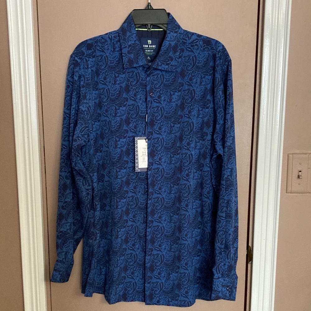 Tom Blaine Performance Paisley Blue Dress Shirt Size XL NWT